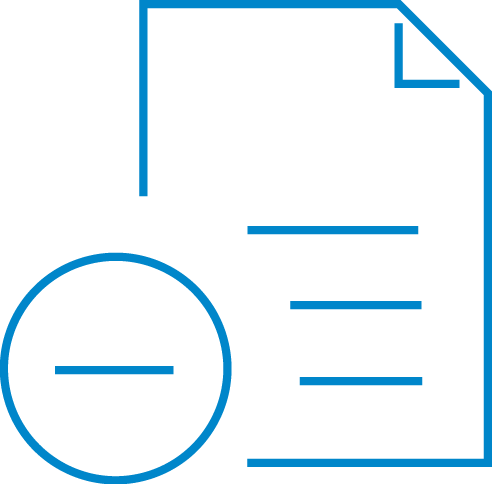 Blue illustration outline of a sheet of paper and a minus symbol